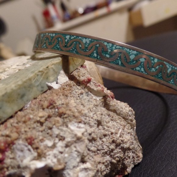 sterling and turquoise Bangle Bracelet Mexico TR-71 - Picture 11 of 11